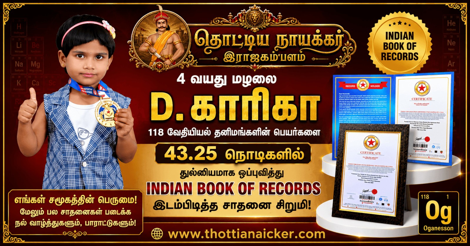 இந்தியன் புக் ஆஃப் ரெக்கார்ட்சில் இடம்பிடித்து மழலை காரிகா சாதனை!