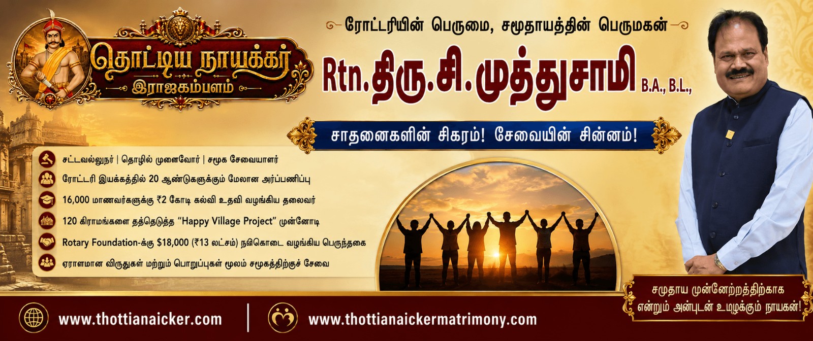 சாதனைகளால் உயர்ந்தவர்; சேவையால் நிலைத்தவர் – திரு. சி. முத்துசாமி B.A., B.L.